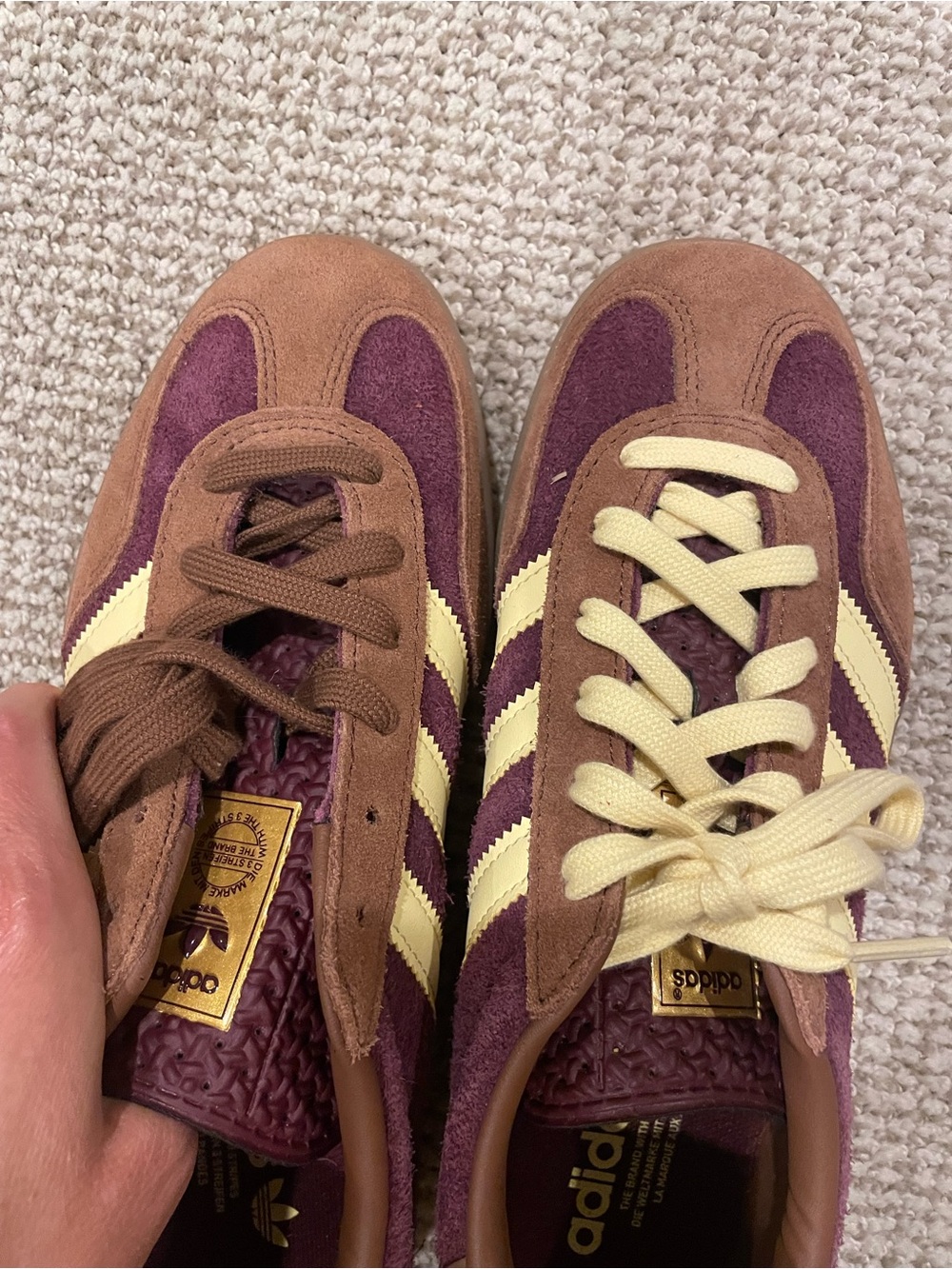 Adidas Gazelle Burgundy Suede Sneakers with Butter Stripes - Picture 4 of 4